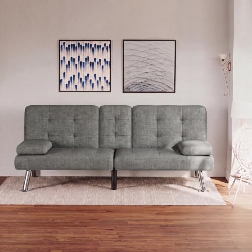 Image of Flamaker Futon Sofa Bed, Modern Linen Convertible Folding Futon Set