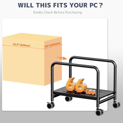 PUTORSEN PC Ständer mit Rollen - Höhenverstellbar Untertisch PC Rollwagen für Mid-Tower PC-Gehäuse, bis 30 kg belastbar, Gehäusebreite bis 25,5 cm