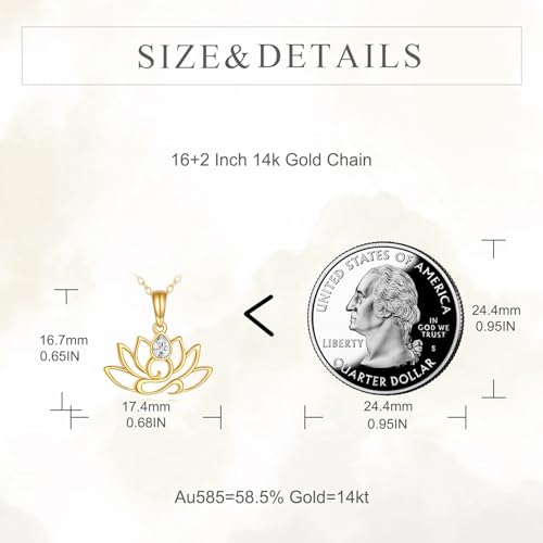 DOVRAN 14K Solid Gold Lotus Necklace for Women Real Yellow Gold Flower Pendant Minimalist Jewelry Birthday Gifts for Mom Wife4