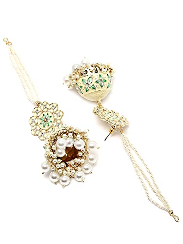 Image of Karatcart Gold Plated Pearl Beaded Kundan Kaanchain Earrings for Women