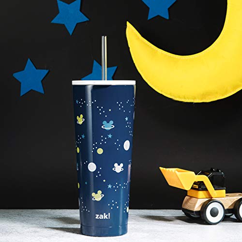 Image of Zak Designs Disney Mickey Mouse Vacuum Insulated Stainless Steel Travel Tumbler with Splash-Proof Lid, Includes Reusable Plastic Straw and Fits in Car Cup Holders (18 /8 SS, 25 oz, Space)