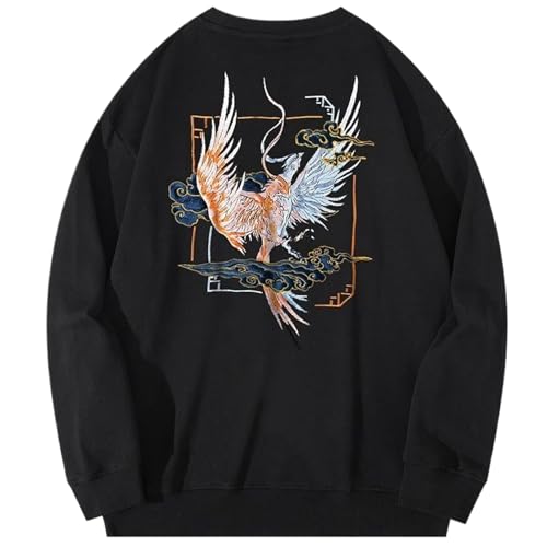 Sweatshirt à capuche pour hommes vintage brodé grue chinoise Harajuku