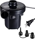 Electric Air Pump, Air Mattress Portable Pump for Inflatable Couch, Bed, Blow up Pool Float Raft Boat Toy, Quick-Fill Inflator/Deflator Pumps with 3 Nozzles, AC 110-120 Volt Black