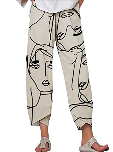 Spring/Summer High Waist Ladies Trousers, Poker Pattern Loose Cropped Pants (Color : Girl, Size : X-Large)