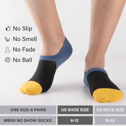 COOPLUS Mens Cotton No Show Socks Thin Low Cut Non Slip Invisible Socks 6 Pairs3