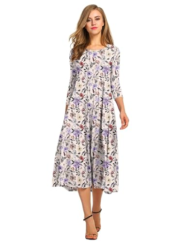 Image of HOTOUCH Women's 3 /4 Sleeve A-line and Flare Midi Long Dress