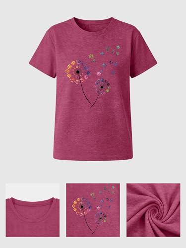 Image of Anbech Womens Dandelion Graphic T-Shirts Teen Girls Cute Sunflower Print Casual Tee Tops
