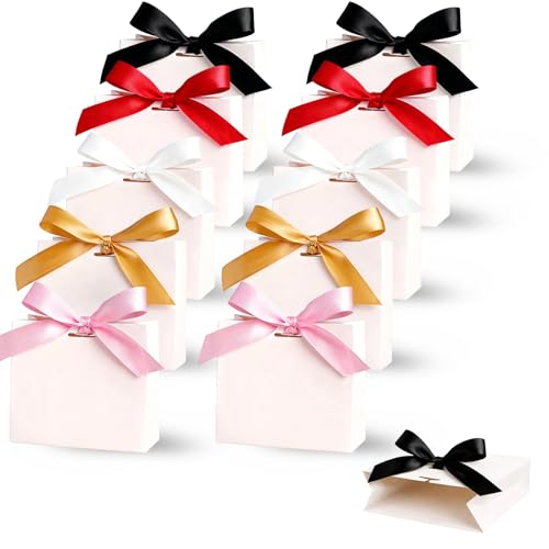 10Pcs Mini Gift Bags Set with Colourful Ribbons Ideal for Gift Wrapping and Party Favours Includes White Champagne Black Pink and Red Ribbons