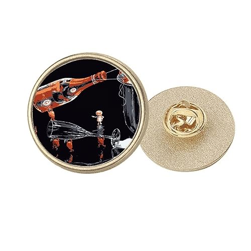 Broche ronde en métal doré motif seau à glace M évoquant l'art de vivre
