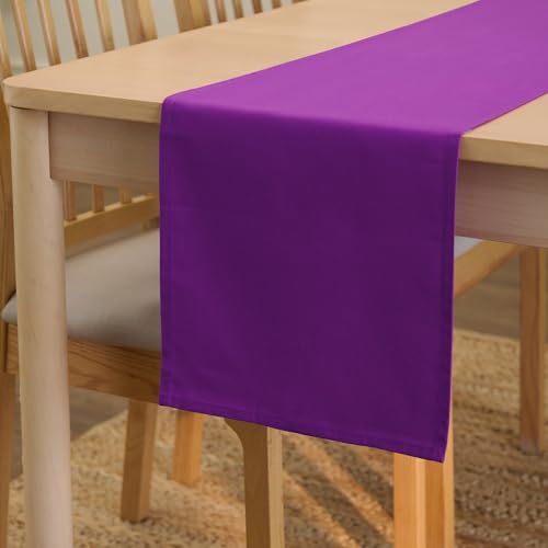 Encasa XO Chemin de Table Taille 32x183 cm | Tissu en Toile de Coton | Couleur Unie Violet | Lavable en Machine et Durable