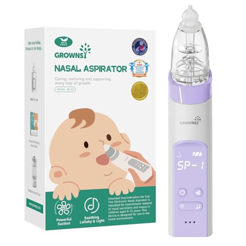 Image of GROWNSY Nasal Aspirator for Baby, Electric Baby Nose Sucker, Automatic Nose Cleaner with Larger Suction Chamber and More Powerful Suction, Music and Light Soothing Function, Purple