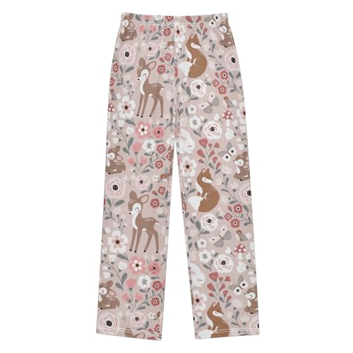 Boys' Pants Woodland Animal Fox Deer Rabbit Bird Butterfly Long Bottoms Elastic Waist Trousers with Pockets S-XL