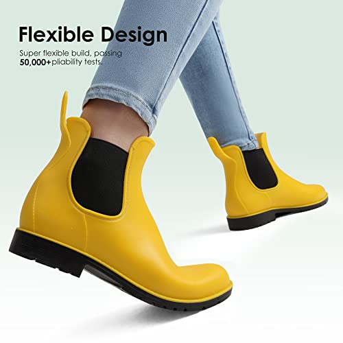 DREAM PAIRS Damen Gummistiefel Chelsea Boots Frauen Ankle Wellies Wasserdicht Regenstiefel,Gelb,Size 43,SDRB2201W-E