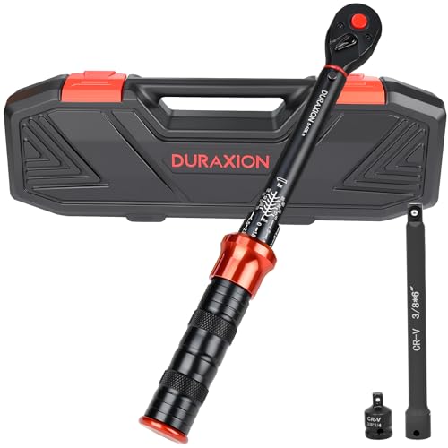DURAXION 3/8インチ トルクレンチ バイク セット3点組レッド プレセット型 差込角9.5 mm 5-60N.m オートバイトルクレンチ 車 エンジン 自転車 バイク修理工具 機械の整備 高精度 正方向±3% 逆方向±5% 見やすいダブル目盛り