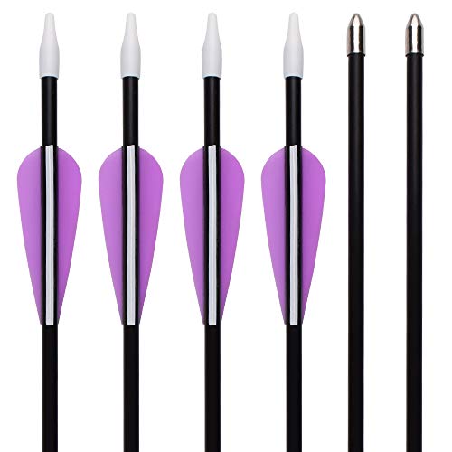 Elong Fiberglass Arrows Archery 26 Inch Target Shooting Practice Safety Recurve Bows Purple Suitable for Youth Kid Woman Beginner(6pcs)