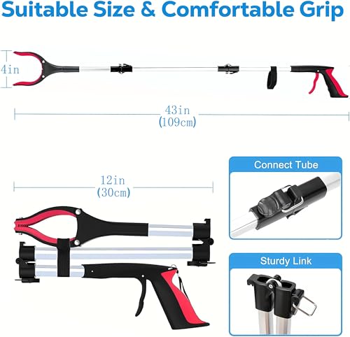 Image of Grabber Reacher Tool - 43 inch Extra Long Foldable Gripper and Reaching Tool - Heavy Duty Pick Up Stick Grabbers for Seniors, Trash, Surgery Recovery Must Haves Gifts (Red-43in)