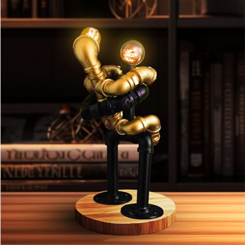 Steampunk Robot Table Lamp, Vintage Industrial Water Pipe Lamp with Unique Kama Sutra Pose,...