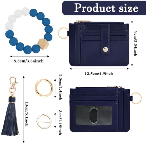 Image of KNGITRYI Wristlet Wallet for Women,RFID Keychain Wallet with Beaded Strap | 8 Card Slots,ID Window,Zipper Pocket,Leather Tassel,Compact Design