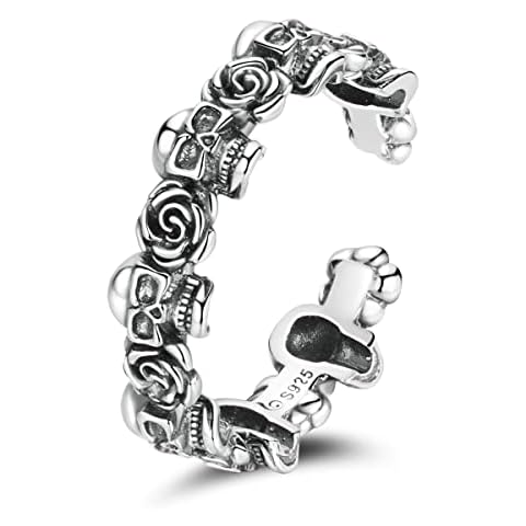 Skeleton Rose Flower Thumb Rings Sterling Silver Open Adjustable Finger Ring for Women Men (skeleton ring) Cover