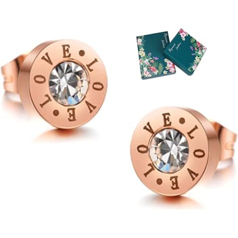 8mm Edelstahl Ohrstecker Damen Herren Glitzer Ohrringe mit Kristall Rosegold Diamant Stecker Tunnel Helix Piercing Ohrstecker Edelstahl Klein Rund Zirkonia Ohrringe Gravur Love Cover