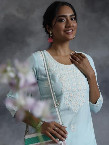 Image of Libas Womens Embroidered Viscose Straight Kurta for Women | Ethnic wear | Bridal Suit | Wedding Dress | Occasion wear