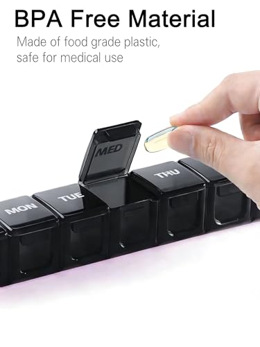 Image of BUG HULL Weekly Pill Organizer Large 2 Packs, Extra Large Travel Pill Organizers, Pill Box 7 Day, Travel Pill Case, Medicine Pill Organizer for Vitamins, Supplements and Medications (Black+White)