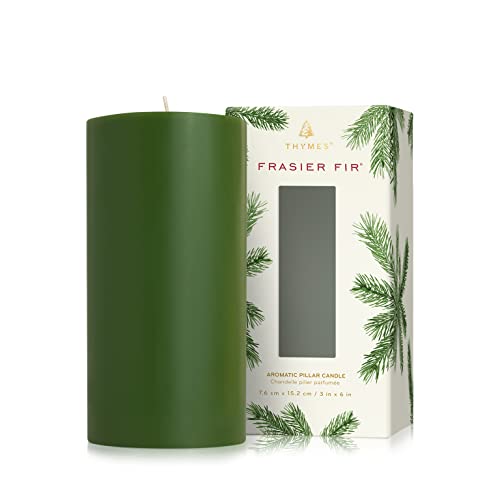 Thymes Frasier Fir Scented Candles for Home Decor - Green Pillar Candles for Women & Men - Place on Candle Holder - Luxury Home Fragrance Gifts - Large (3" x 6" Pillar)