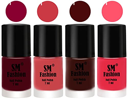 Image of Nail Polish Combo Set (Pack of 4) Quick Dry Gel Finish Nail Paint | Boysenberry,Punch Pink,Wine,Dark Pink | 7 ml Each