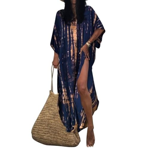 Bsubseach Kaftan Dresses for Women 2025 Plus Size Swimsuit Cover Up Tie Dye Caftan Maxi Dress Loungewear C-navy One Size