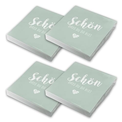 itenga Servietten Schön dass du da bist 30 x 30cm 3-lagig 80 Stück für Kommunion Konfirmation Hochzeit Taufe und andere Feiern (eukalyptus)