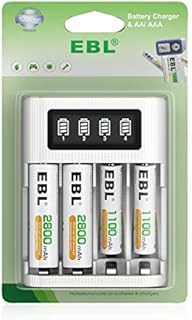 EBL AA AAA LCD Battery Charger with 2 AA and 2 AAA Rechargeable Batteries - 4 Hour Battery Charger with USB Ports and High Capacity Batteries Retail Package