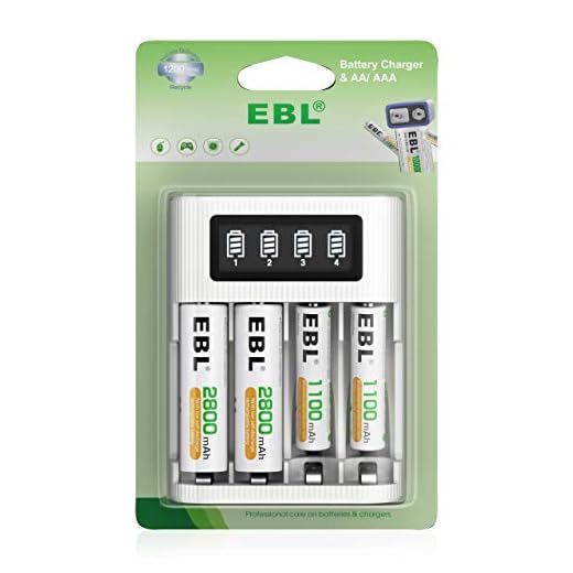 EBL Cargador de Pilas Recargables AA AAA Cargador de Pilas Individual LCD con 2 Pilas AA 2800mAh y 2 Pilas AA 1100mAh
