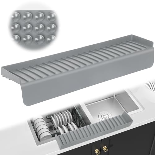 Image of Silicone Sink Edge Protectors 4 inch x 24 inch, Upgrade Kitchen Sink Splash Guards With Suction Cup, Splash Guard For Bathtub Sink, Countertop Protectors For Quartz Kitchen Sink(Gray)
