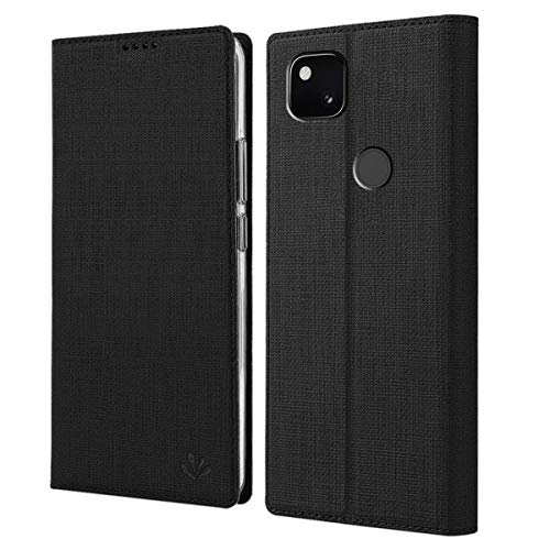 MOONCASE Google Pixel 4a Case, Cloth Texture PU Leather + Soft TPU Inner Shell Holster Hidden Magnetic Adsorption Flip Cover Case for Google Pixel 4a (Black)