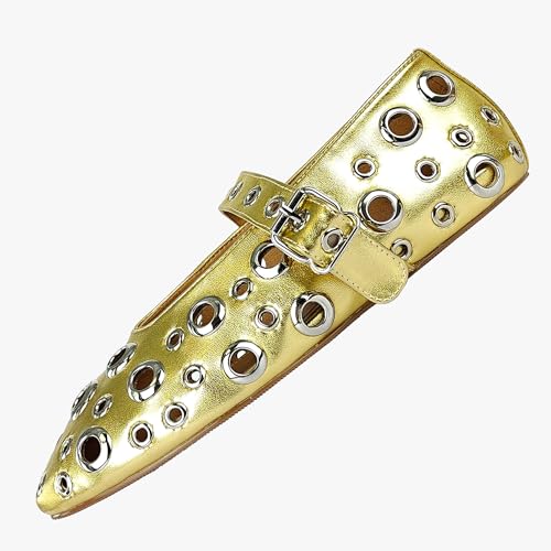 Image of Fashion Buckle Ballet Flats Women's Delicate Metal Buckle with Rivet Holes Mary Jane Comfort Flats