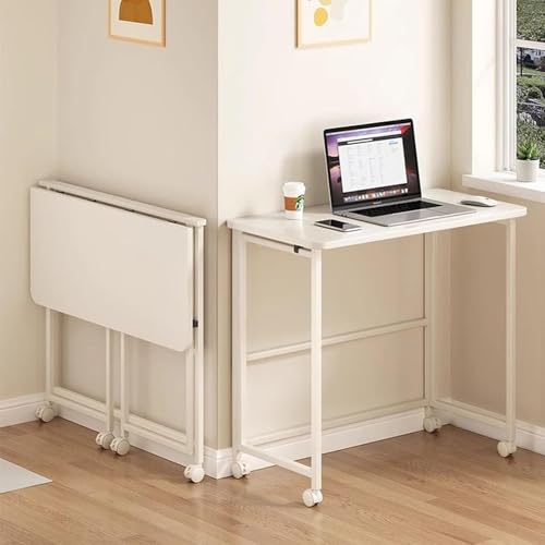 Escritorio compacto con ruedas, mesa plegable para computadora para el hogar y la oficina, diseño que ahorra espacio, fácil montaje, ideal para sala de dibujo y estudio