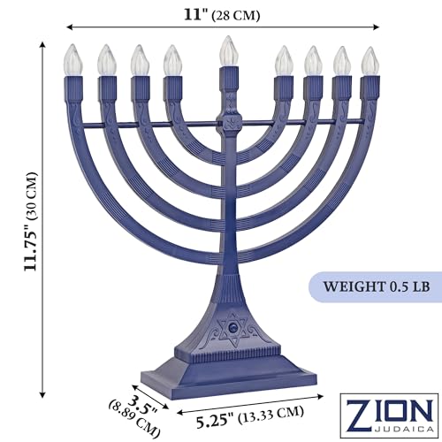 image for Zion Judaica Ltd Zion Judaica Blue Electronic Hanukkah Menorah Powered