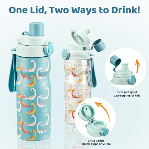MAISON HUIS Kids Water Bottles 2 Pack, 18/8 Stainless Steel Vacuum Leak Proof Straw Cup with 21oz Tritan Sport Bottle, Kids Water Bottle for School, Gifts for Boys and Girls — view 4