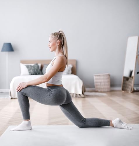 Grip Pilates Socks Ankle for Women, Yoga Non Slip Socks for Barre Workout Gym Hospital Sticky Slipper Socks 3 Pairs image 3