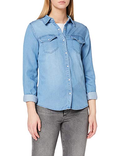 Vila Clothes Vibista Denim Shirt-Noos, Blusa Mujer, Azul (Medium Blue Wash: Clean), 40 (Talla del Fabricante: Large)