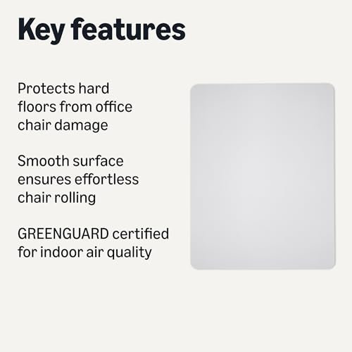 Image of Amazon Basics Office Chair Mat for Hard Floors, Clear, Smooth Surface, Protects Hard Floors, 46 inch x 60 inch