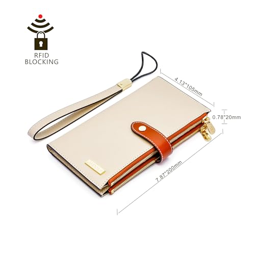 Image of ANDOILT Women's Genuine Leather Wallet RFID Blocking Credit Card Holder Zipper Purse Cell Phone Handbag