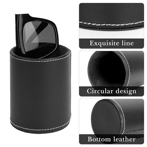 Image of Linkidea Glasses Desk Holder Stand for Reading Eyeglasses Compatible with Extra Large Glasses, Vegan Leather Glasses Holder for Nightstand, Glasses Storage (XXL, Black)
