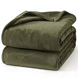 Hansleep Fleece Moss Green Throw Blanket, Super Soft Fuzzy Plush Cozy Blanket for All Seasons, Moss Green, Throw 50x60 Inches