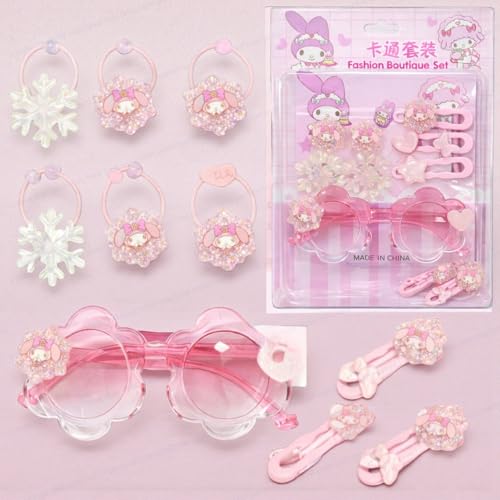 Image of SHAKTISM Kids Sunglasses with Hair Accessories Set for Girls, Cartoon Flower Shape Goggles with Hair Clips and Rubber Bands, for Toddlers and Kids Aged 2-8 Years