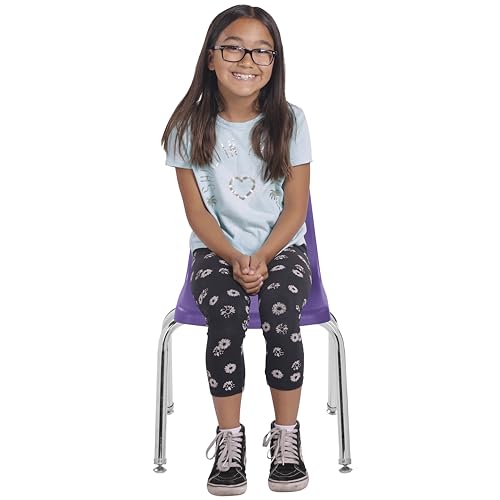 Image of FDP 14 inch School Stack Chair, Stacking Student Seat with Chromed Steel Legs and Nylon Swivel Glides For In-Home Learning or Classroom - Contemporary /Purple (4-Pack), 14006-CTPU