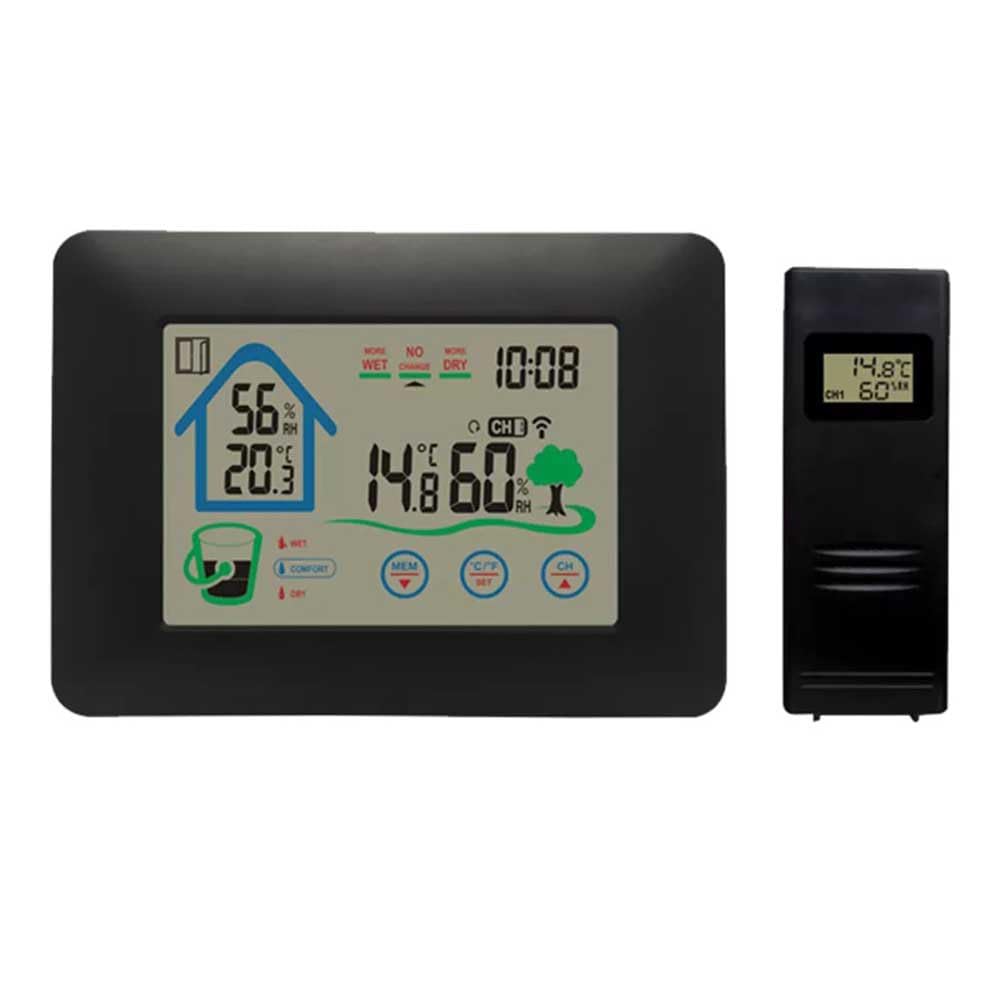 Stazione Meteo Wireless Con Sensore Esterno - Termometro, Igrometro, Sveglia, Nero - Foto 5