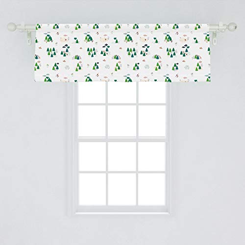 Ambesonne Forest Window Valance, Scandinavian Inspired Trees Clouds And Woodland Animals, Curtain Valance For Kitchen Bedroom Decor With Rod Pocket, 54" X 18", Petrol Blue Green #TOP1