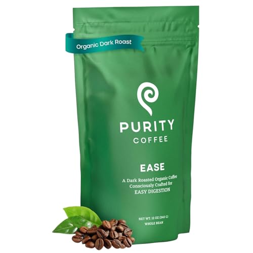 Purity Coffee EASE Low Acid Dark Roast Whole Bean (12oz Bag) | Specialty-Grade USDA Organic Arabica Blend | Third Party Tested for Mold, Mycotoxins & Pesticides