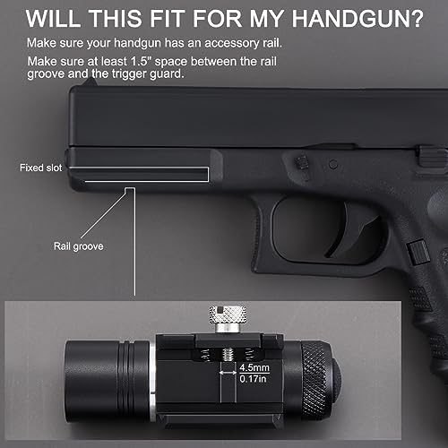 SecurityIng 320LM Rail Mounted Compact Pistol Light, Waterproof Mini Tactical Gun Flashlight Weapon Light Handgun Torch for Picatinny MIL-STD-1913 (2PC, Without Battery)